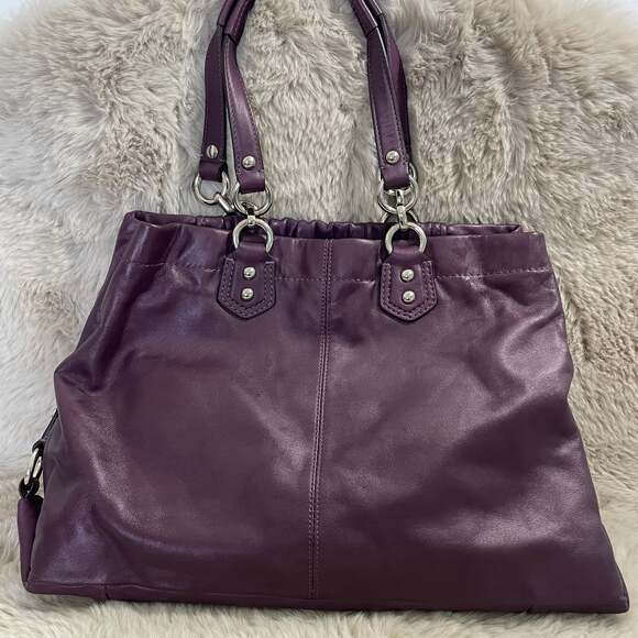 Coach Ashley Gathered Leather Satchel in Aubergine Purple F19452 - Picture 2 of 7